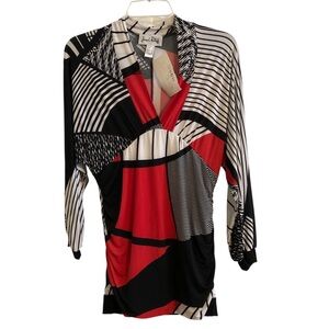 Joseph Ribkoff Red and Black Geometric Top